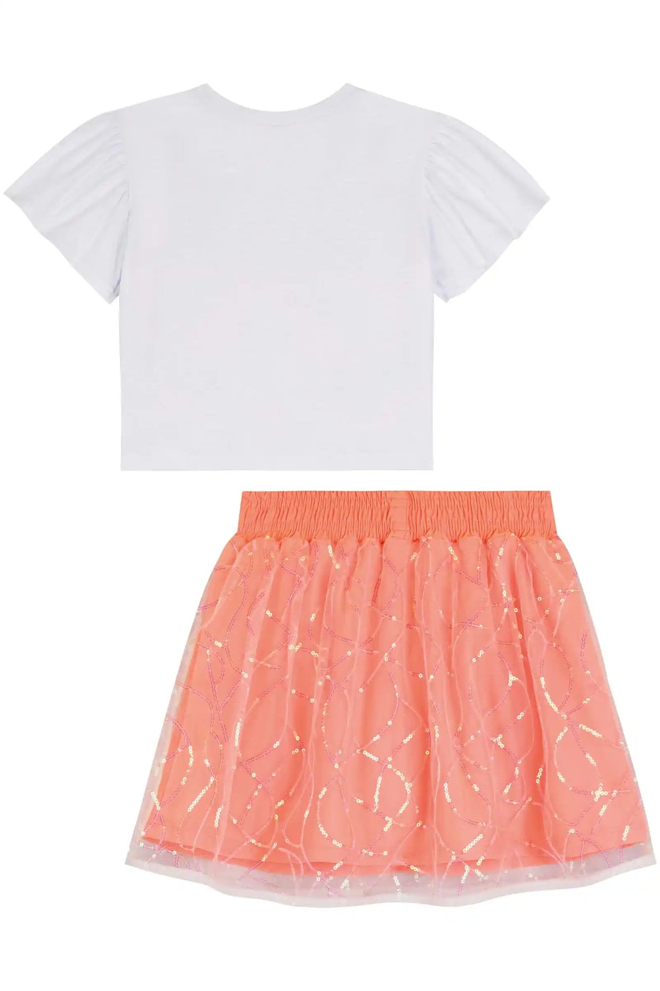 Conjunto Infantil Kukiê Verão com Saia Laranja e Blusa Branca Borboleta