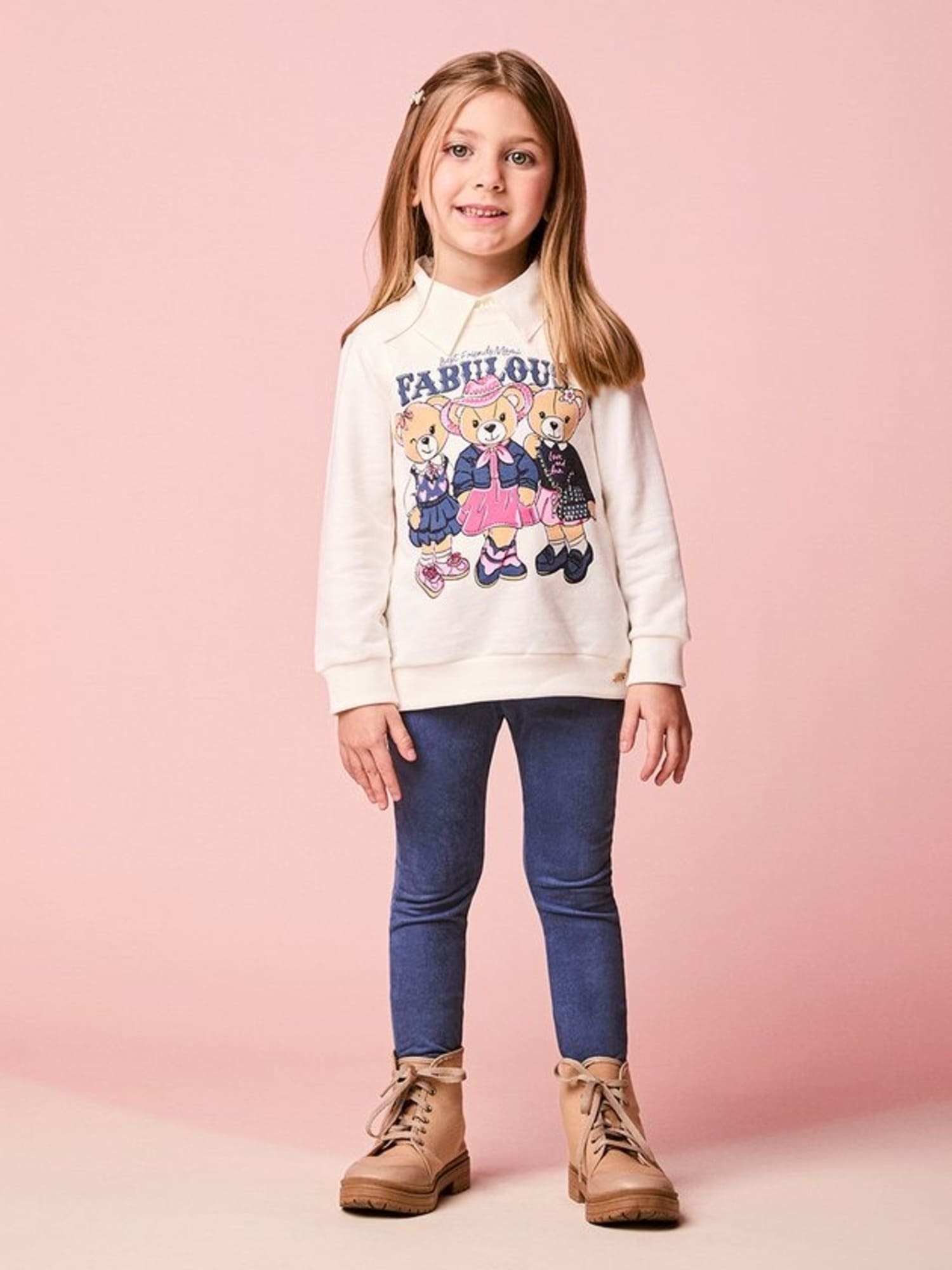 Conjunto Infantil Momi Inverno com Calça Legging Azul e Moletom sem Flanela Fabulous