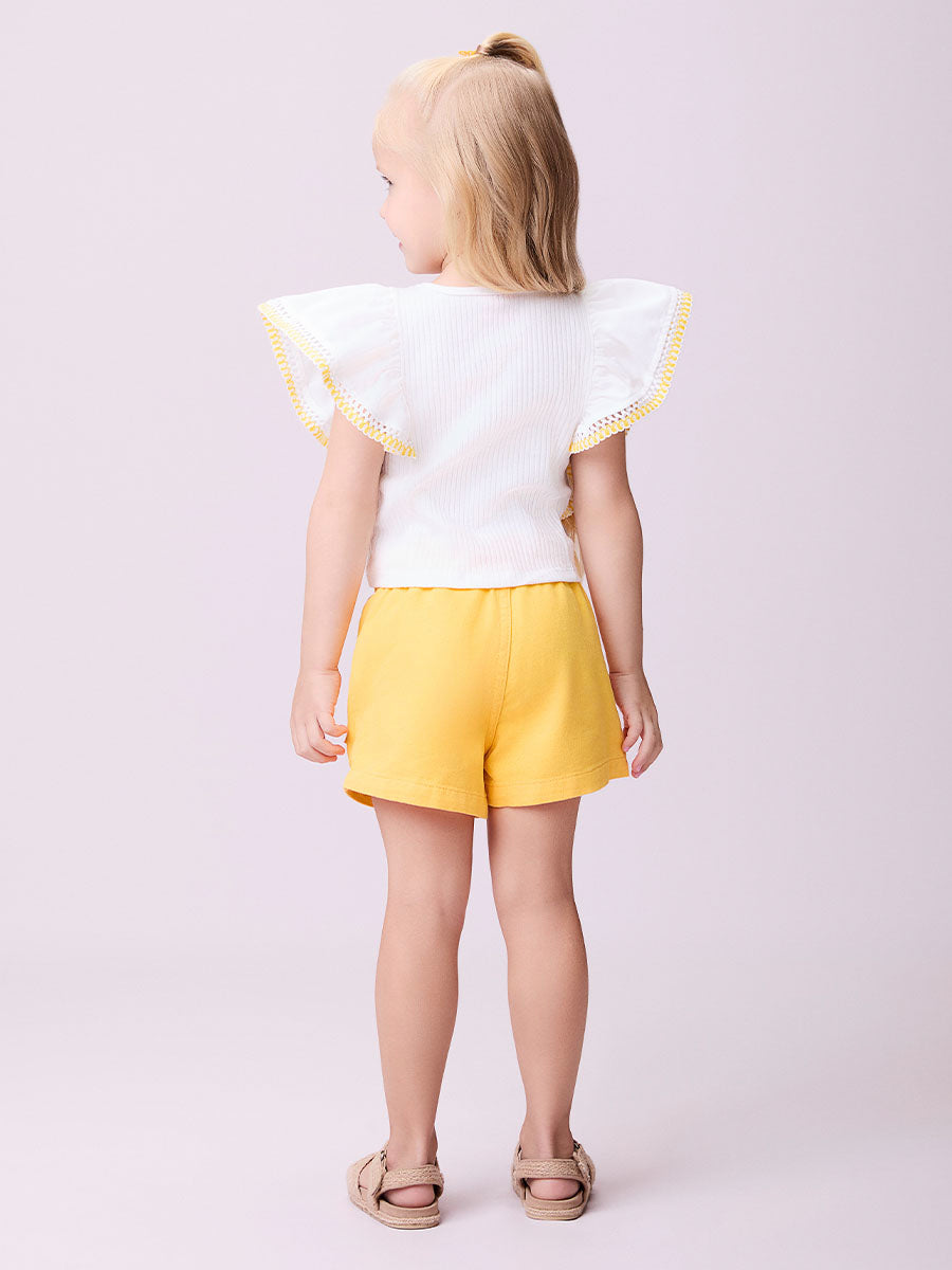 Conjunto Infantil Momi Verão Shorts Amarelo e Blusa Babado