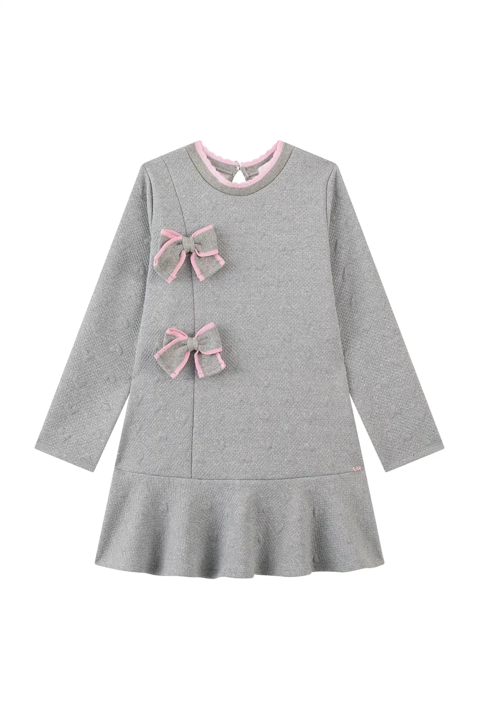 Vestido Infantil Kukiê Inverno Cinza com Lacinho