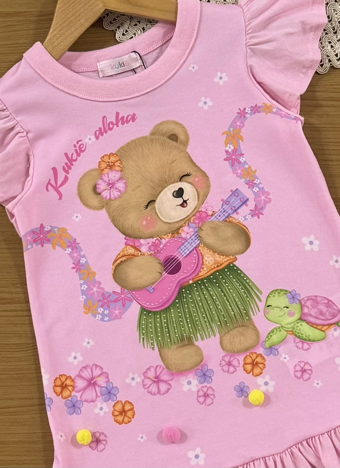 Vestido Infantil Kukiê Verão Rosa Ursinha Musical