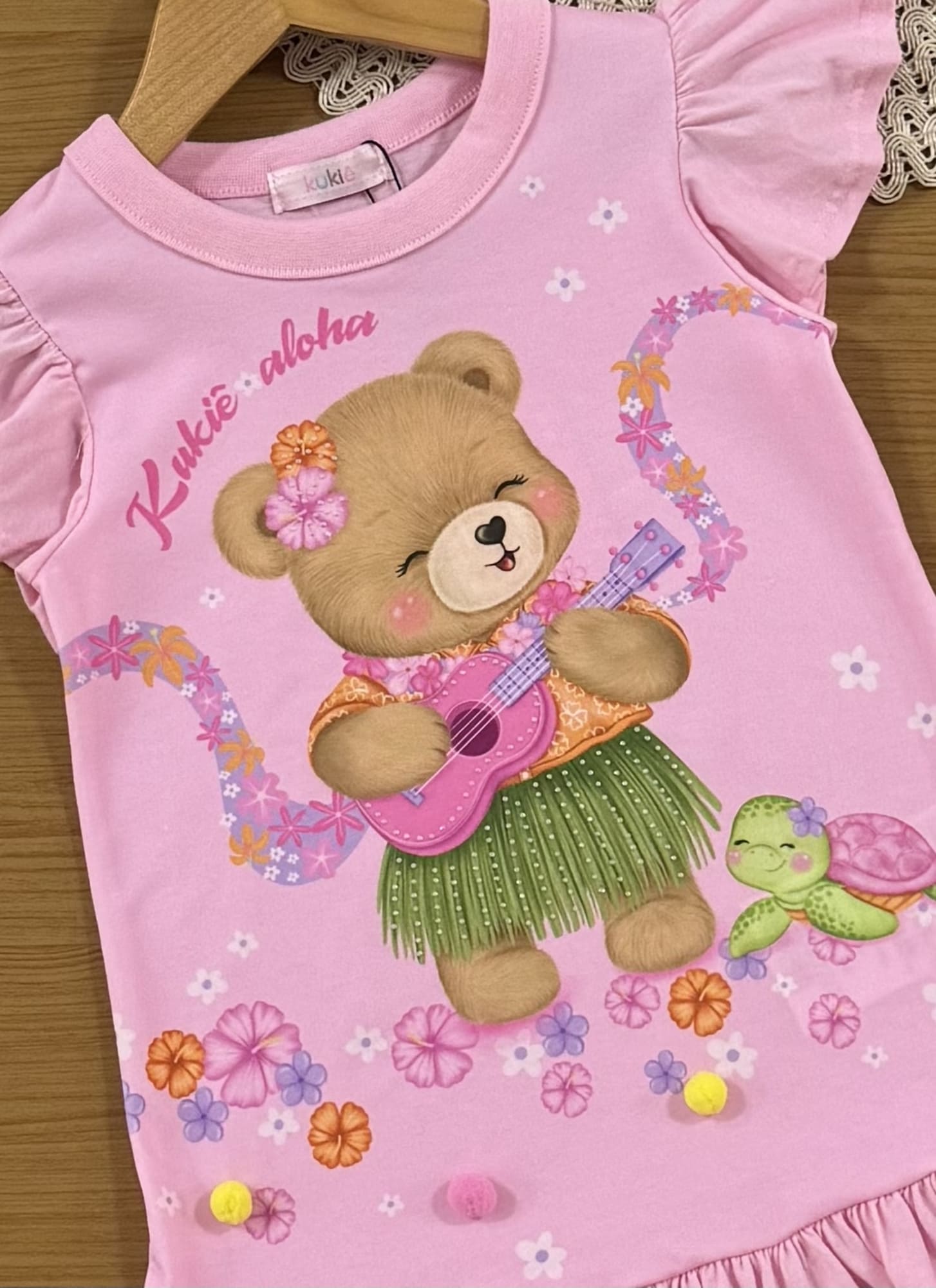 Vestido Infantil Kukiê Verão Rosa Ursinha Musical
