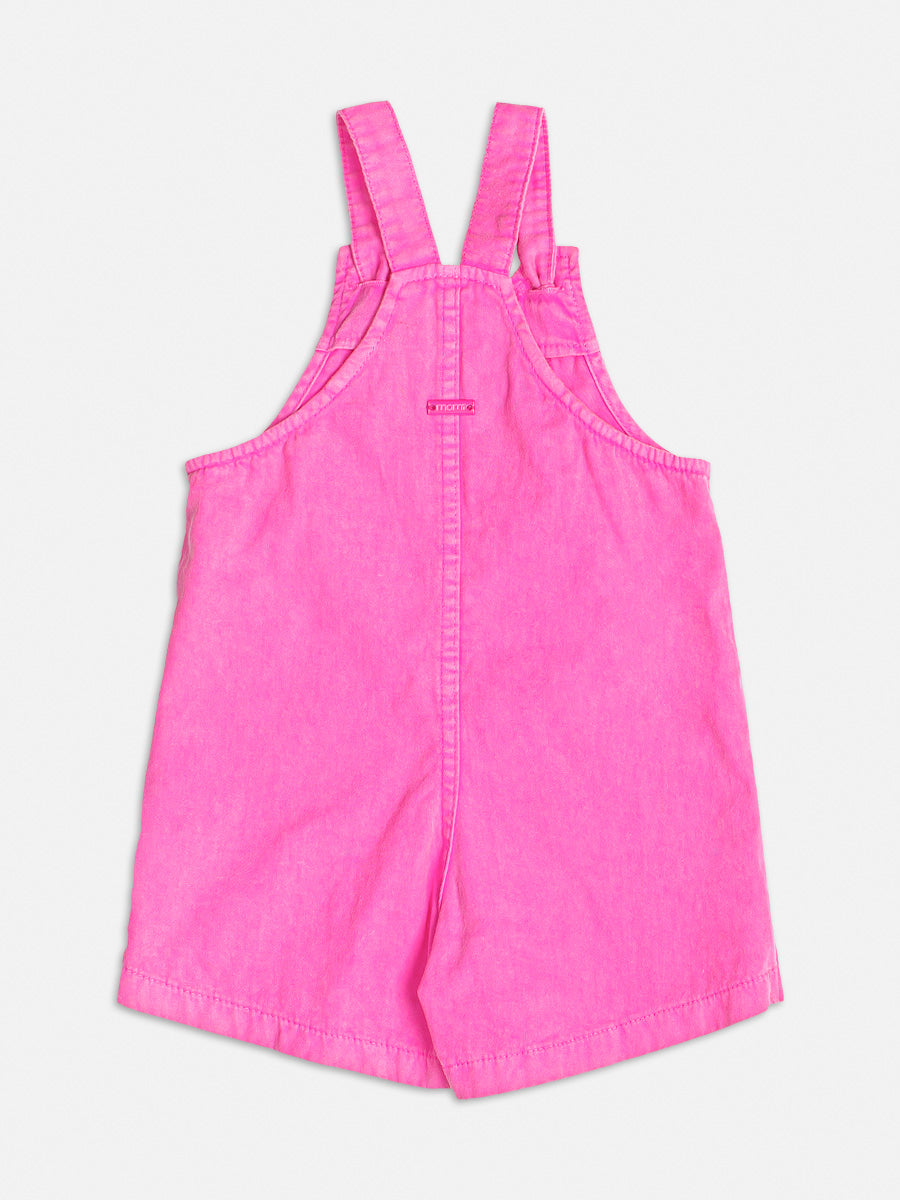 Jardineira Infantil Momi Verão Rosa Floral com Blusa Branca
