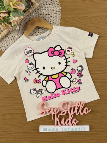 Blusa Infantil Momi Inverno Manga Curta Bege Hello Kitty Figurinhas
