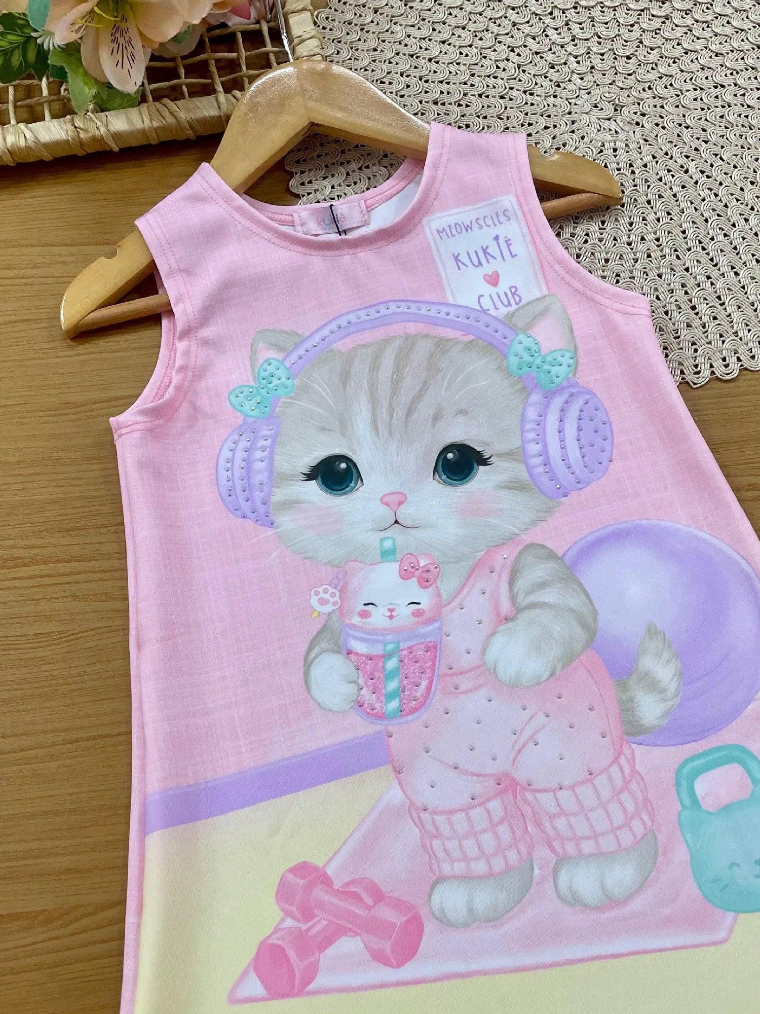 Vestido Infantil Kukiê Rosa Gatinha Fit