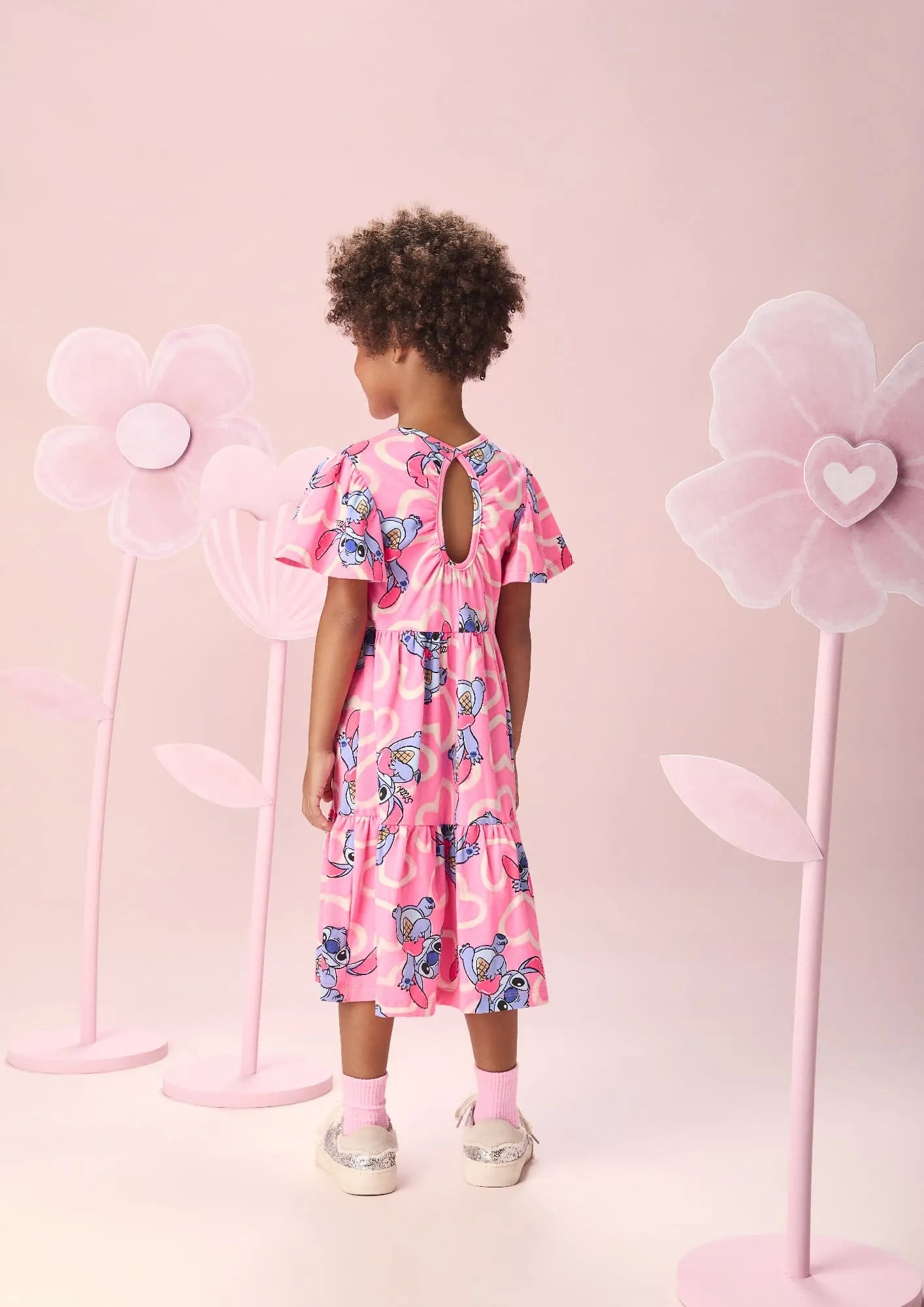 Vestido Infantil Momi Rosa Stitch Sorvetinho Disney