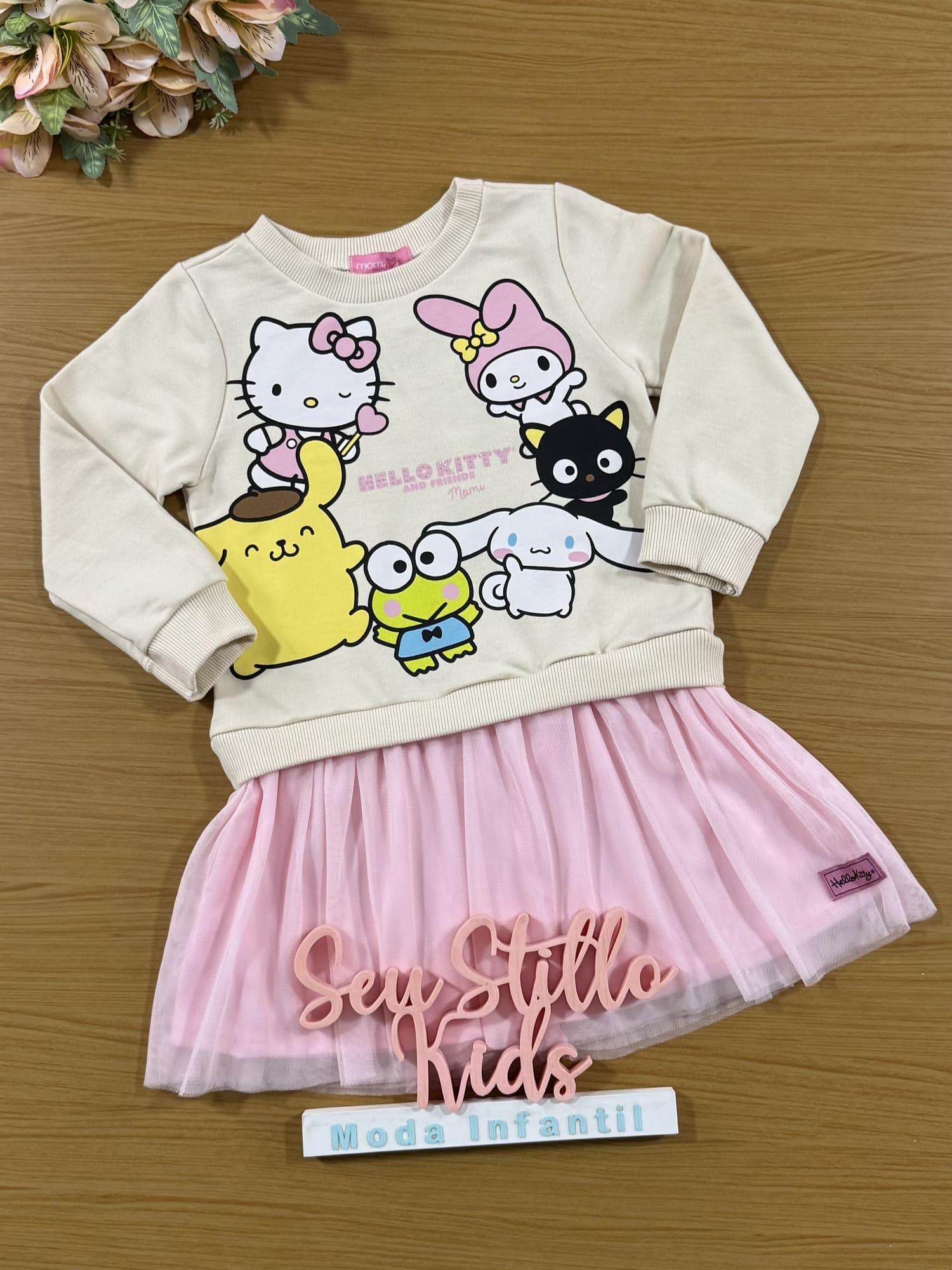Vestido Infantil Momi Inverno Bege Hello Kitty Amigos