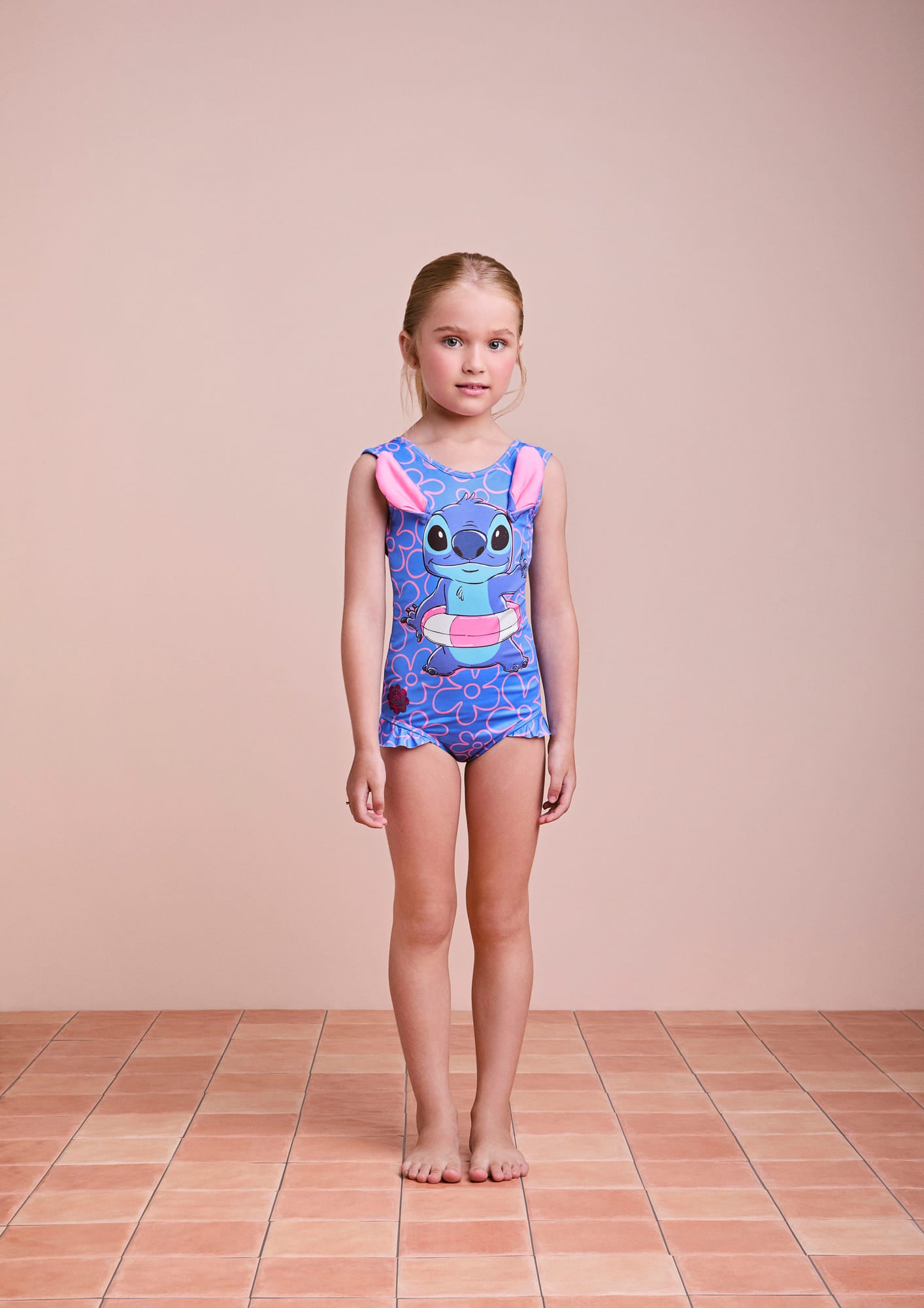 Maiô Infantil Animê Verão Azul Stitch Disney