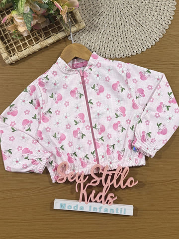 Jaqueta Infantil Cinti Verão Rosa Florzinha Cereja