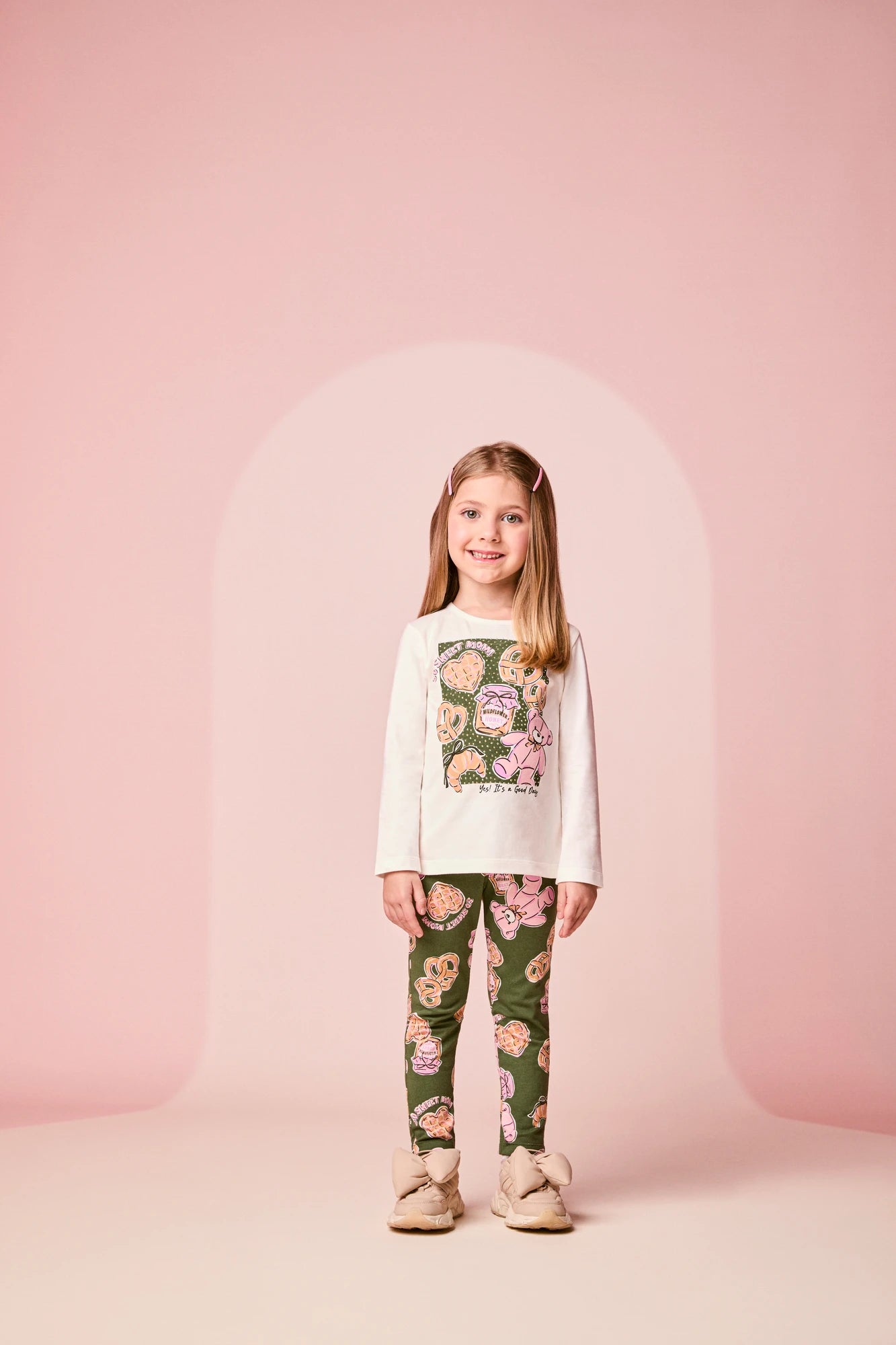 Conjunto Infantil Momi Inverno com Calça Legging Verde e Blusa Manga Longa Docinhos