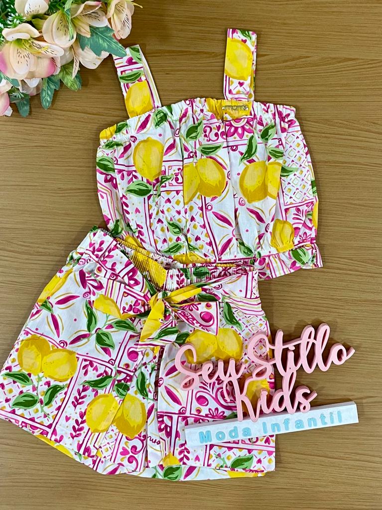Conjunto Infantil Momi Verão Com Shorts e Blusa Limão