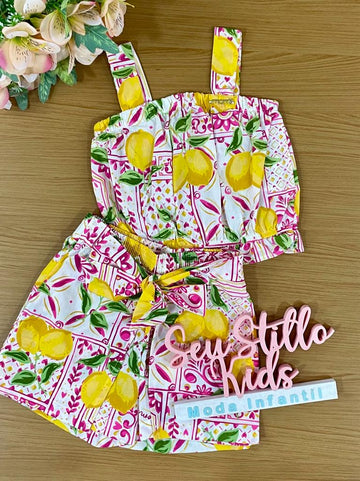 Conjunto Infantil Momi Verão Com Shorts e Blusa Limão