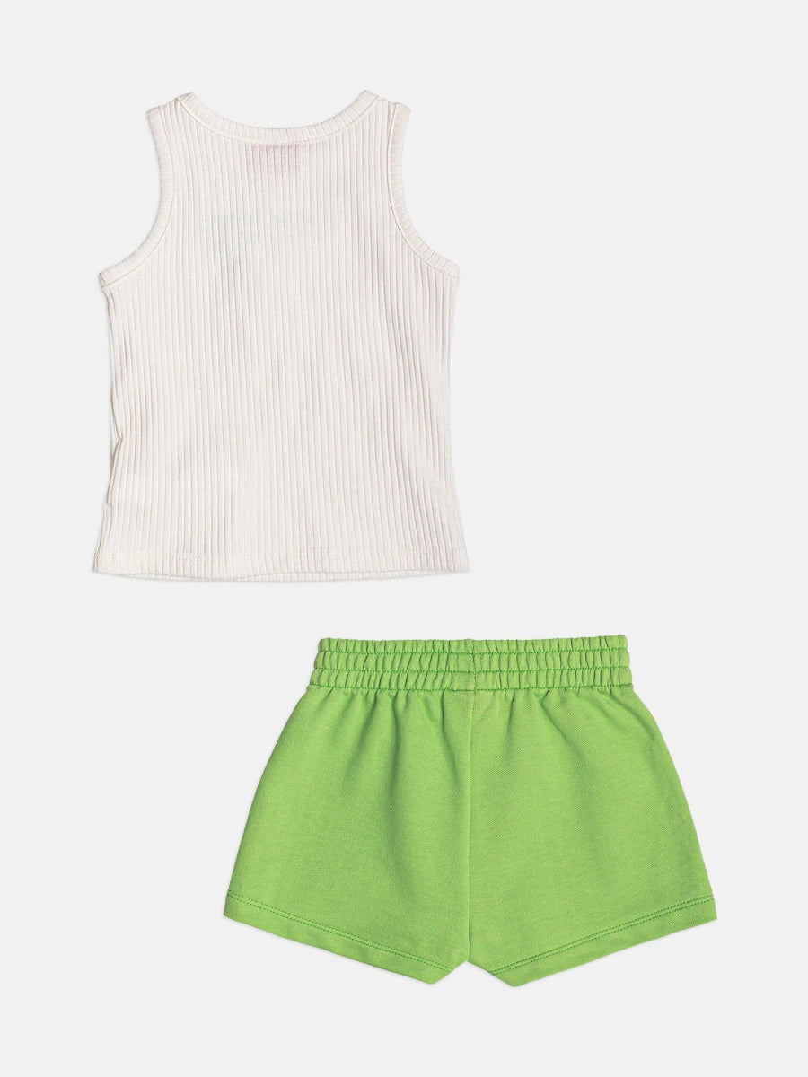 Conjunto Infantil Menina Momi, Shorts Verde com Lacinho e Regata Sunshine
