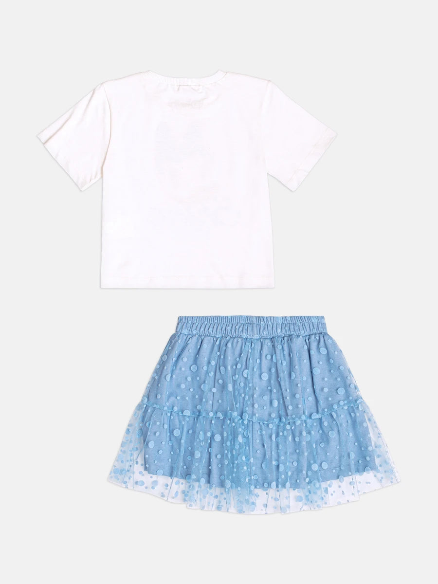 Conjunto Infantil Momi Inverno com Saia Azul e Blusa Manga Curta Margarida Disney