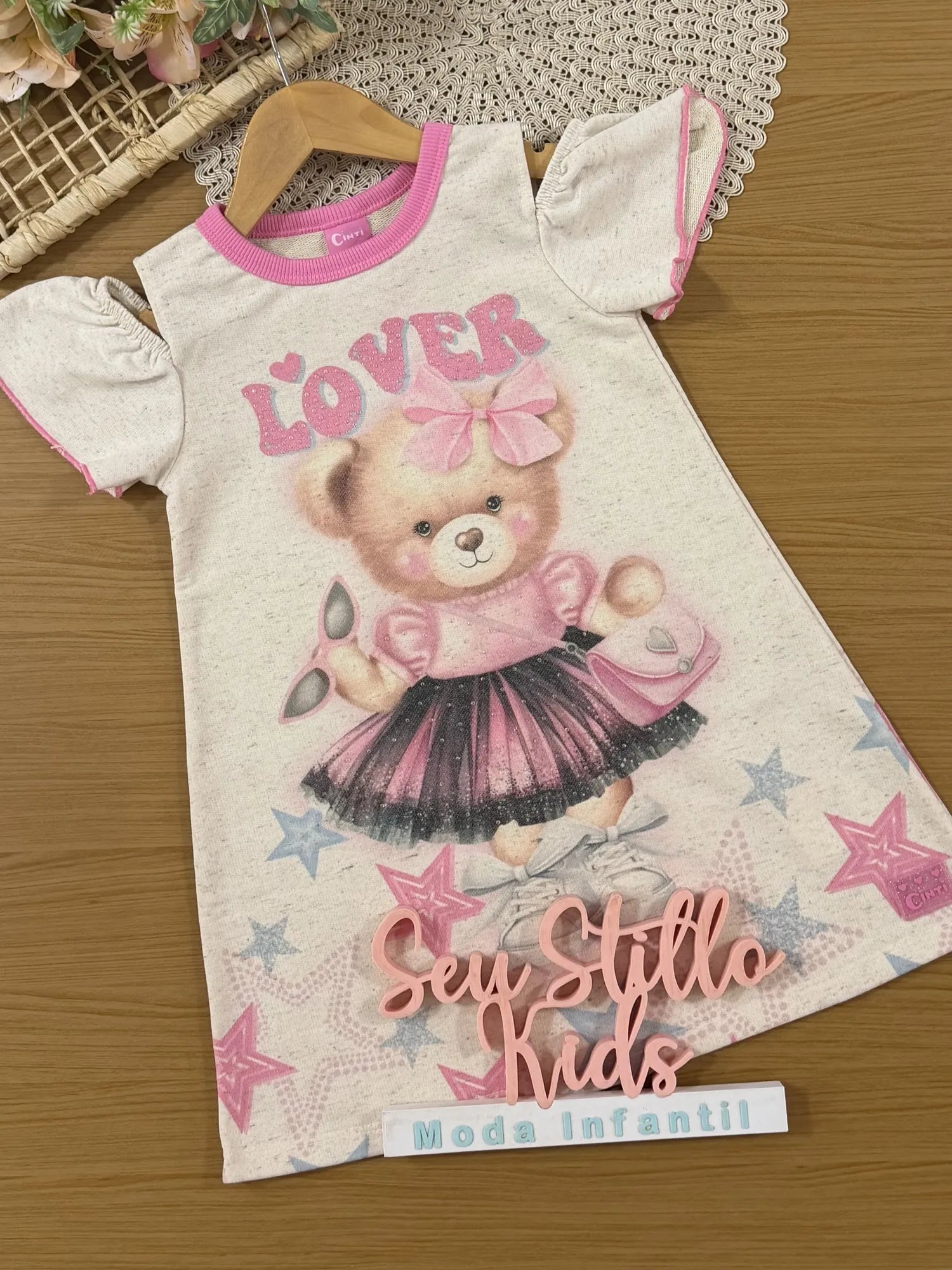 Vestido Infantil Cinti Inverno Ursinha Manga Curta Fashion