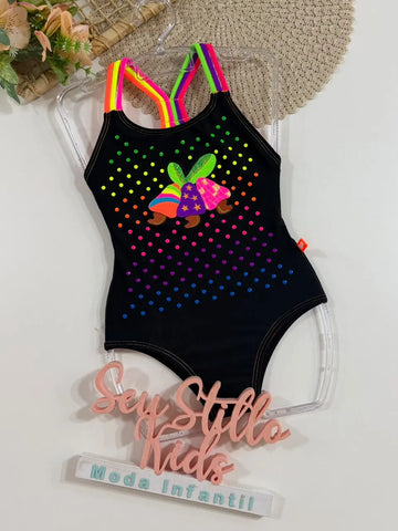 Maiô Infantil Siri Kids Talita Preto Caju 43080