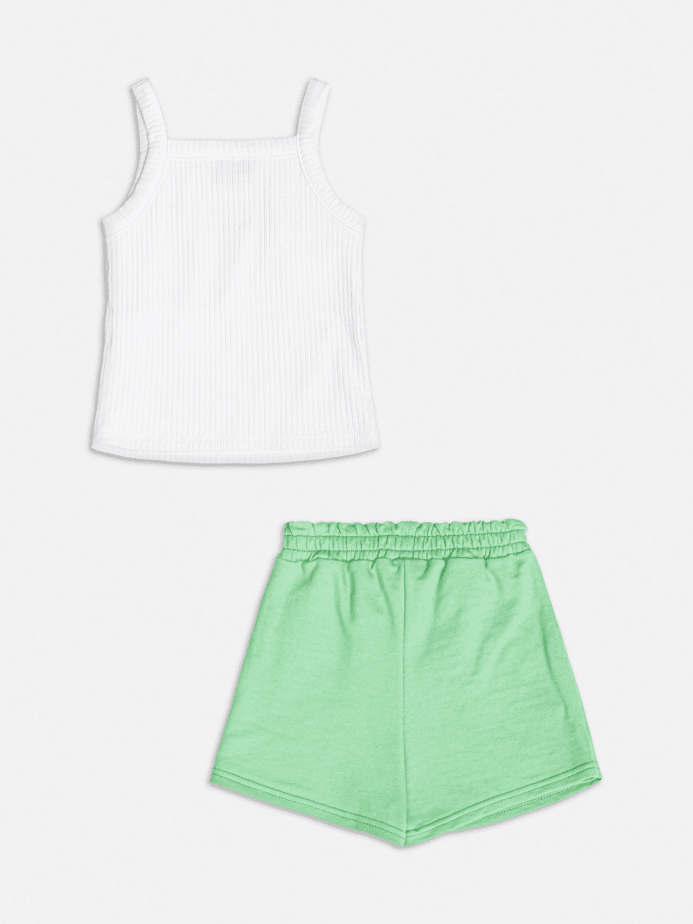 Conjunto Infantil Momi Verão Shorts Saia Verde e Blusa Regata Borboleta