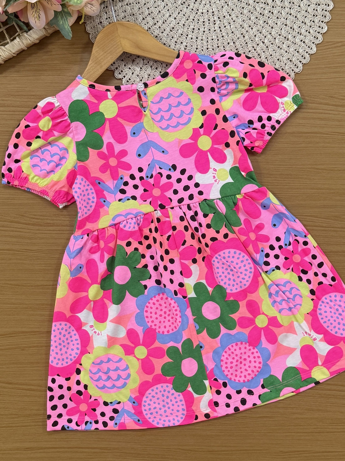 Vestido Infantil Bimbi Verão Rosa Floral