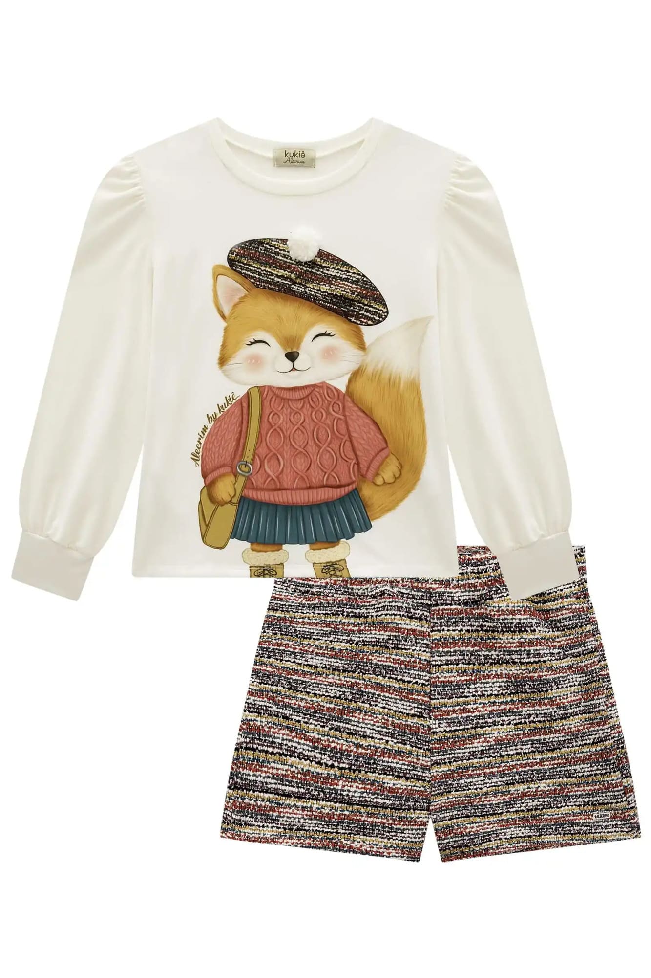 Conjunto Infantil Kukiê Alecrim Inverno com Shorts e Blusa Manga Longa Raposinha