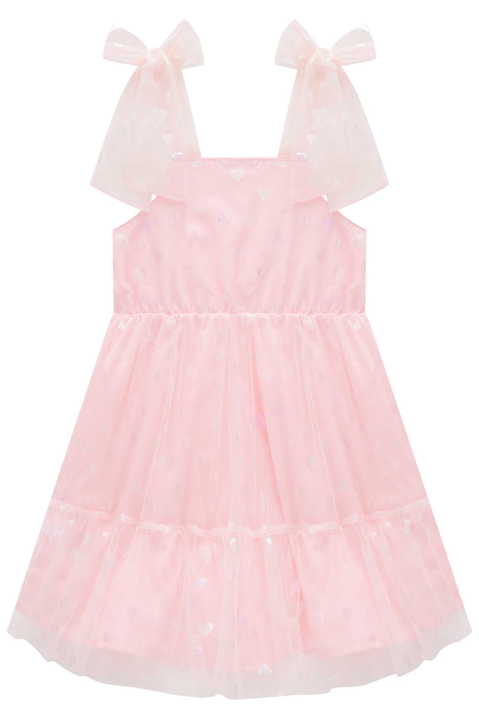 Vestido Infantil Kukie Verão Rosa Tule Coração