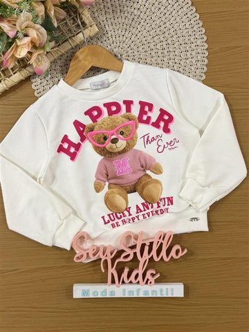 Moletom Infantil Momi Inverno Sem Flanela Branco Ursinha Happier