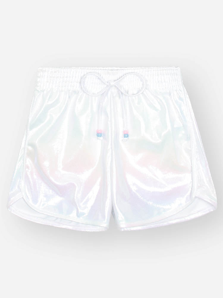 Conjunto Infantil Cinti Verão com Shorts Holográfico e Blusa Branca Sport