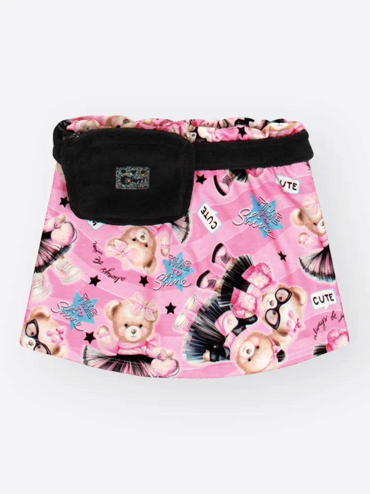 Conjunto Infantil Cinti Inverno Com Shorts Pochete e Blusa Rosa Manga Longa Ursinha Shine