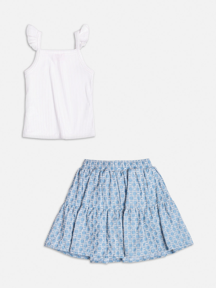 Conjunto Infantil Momi Verão Saia Bordada e Regata Canelada