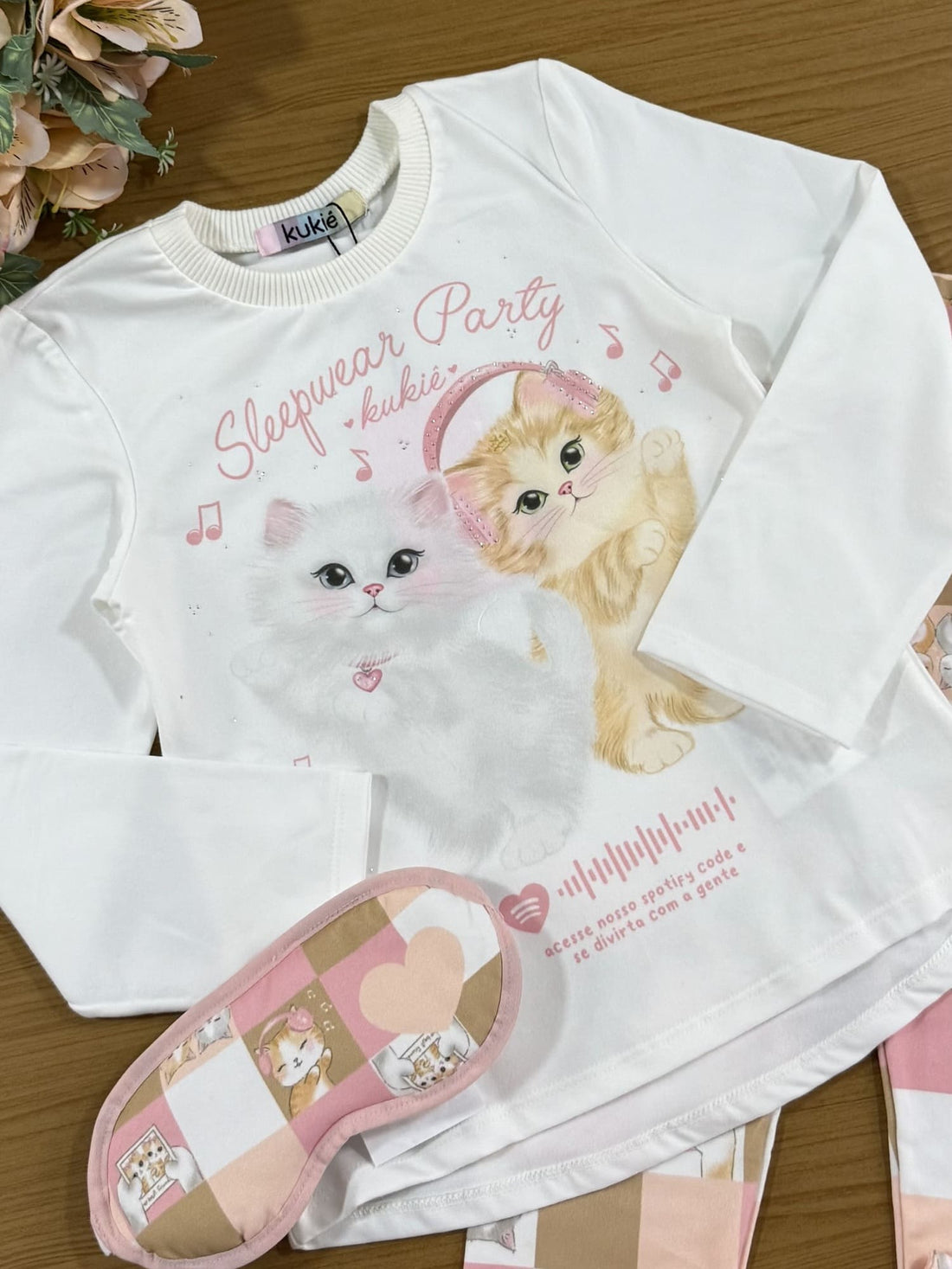 Pijama Infantil Kukiê Inverno Branco Gatinhos