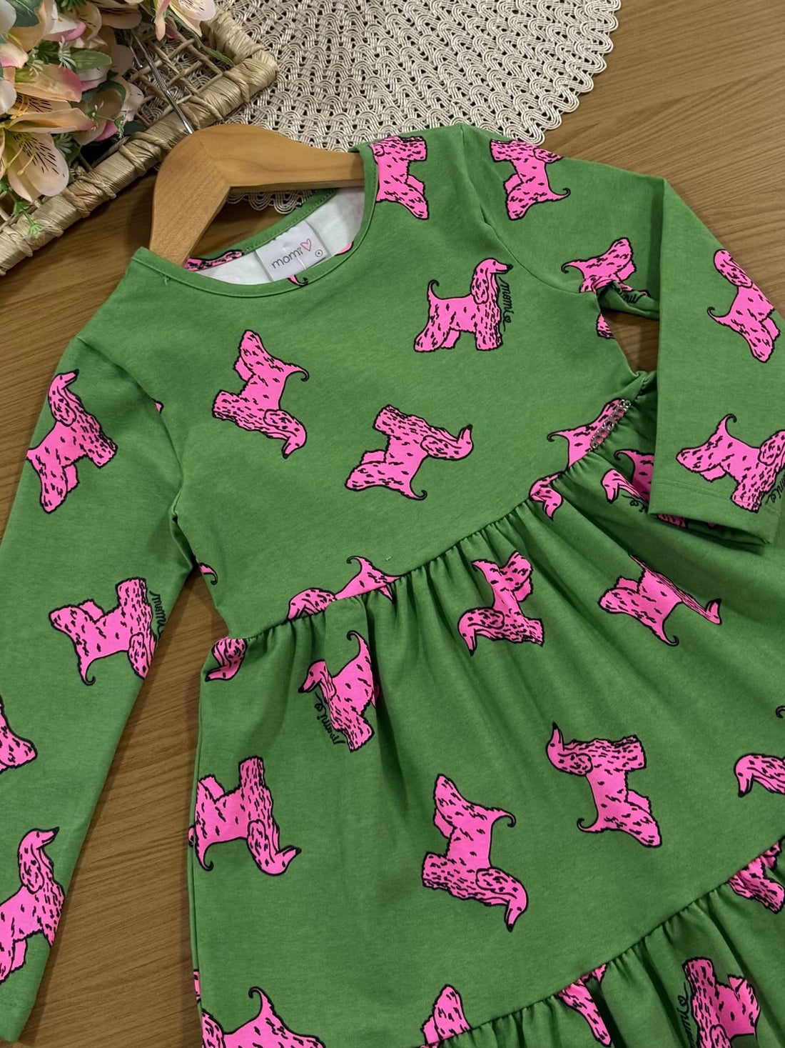 Vestido Infantil Momi Inverno Verde Cachorrinha