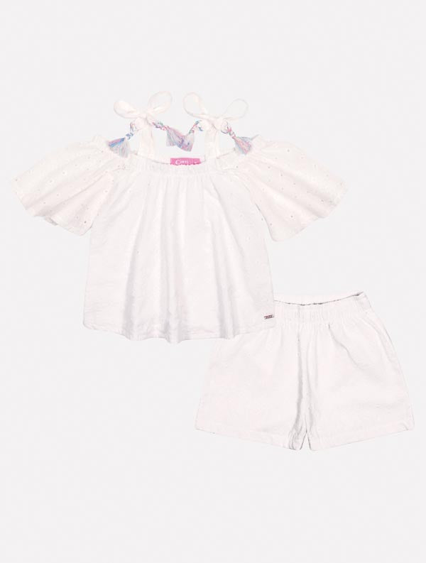 Conjunto Infantil Cinti Verão Shorts e Blusa Laise Branca