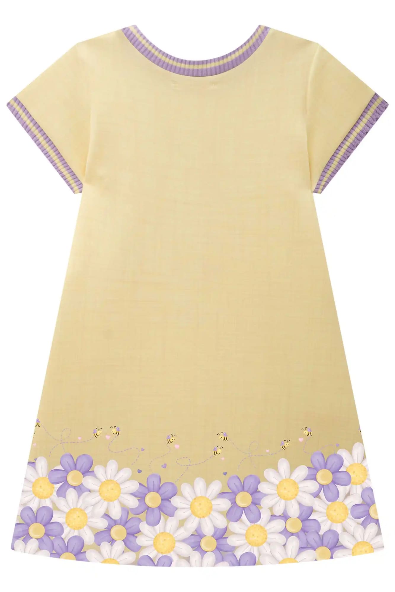 Vestido Infantil Kukiê Manga Curta Amarelo Ursinha Floral