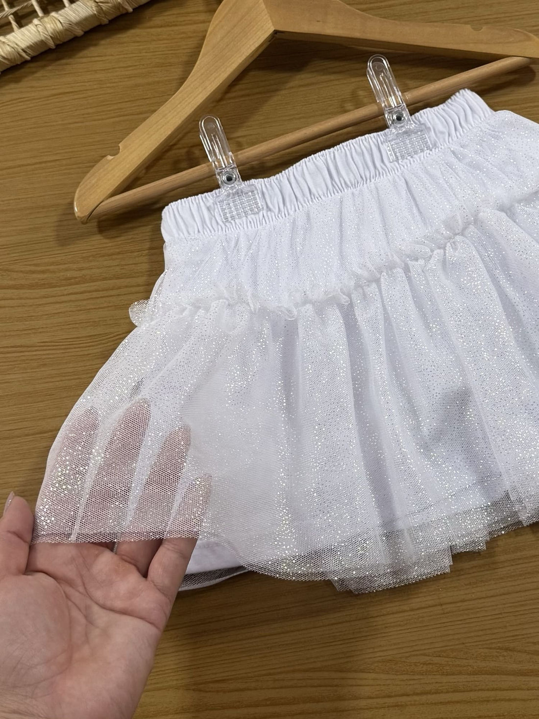 Saia Infantil Cinti Verão Branca em Tule com Brilho