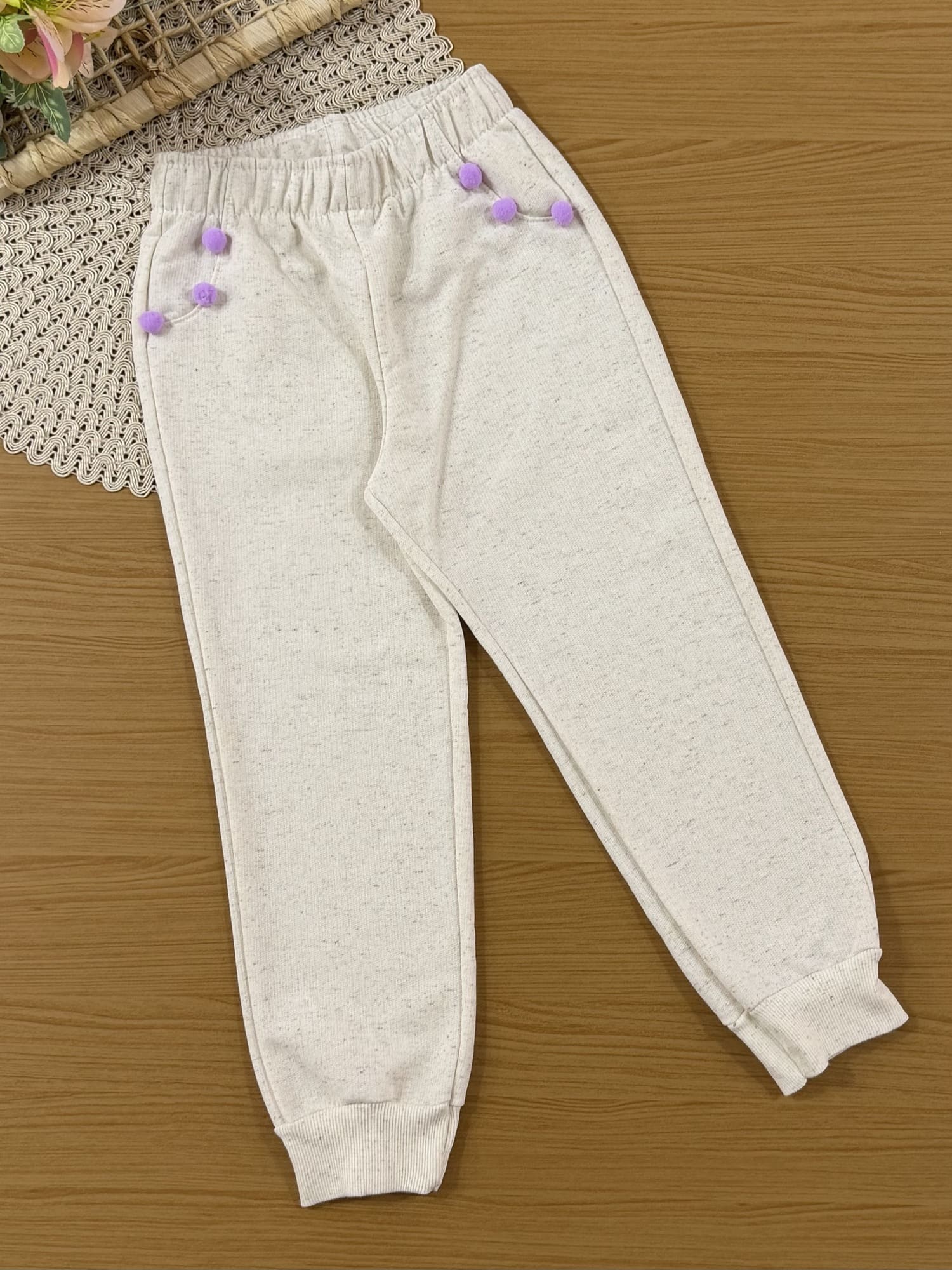 Conjunto Infantil Cinti Inverno com Calça e Moletom sem Flanela Off White Bichinhos com Strass