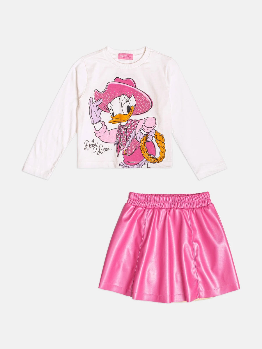 Conjunto Infantil Momi Inverno com Saia Rosa e Blusa Manga Longa Daisy Boiadeira Disney