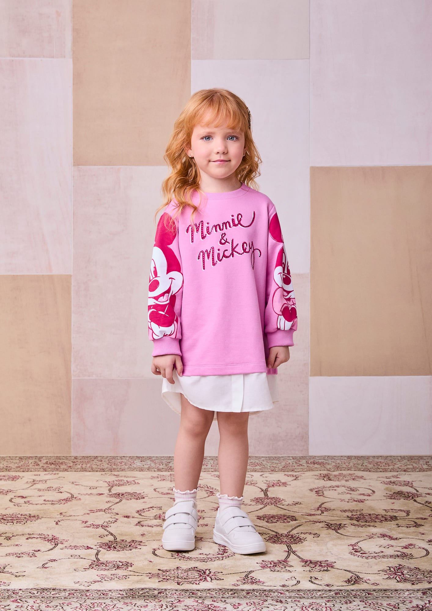 Vestido Infantil Animê Inverno Rosa Minnie e Mickey Disney