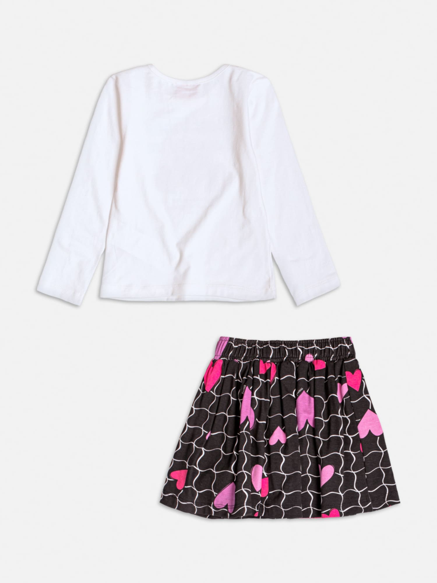 Conjunto Infantil Momi Inverno com Saia Preta e Blusa Branca Corações com Strass