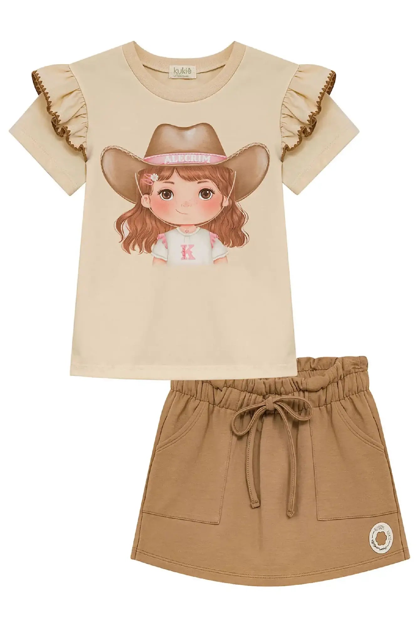 Conjunto Infantil Menina Kukiê com Short-Saia e Blusa Menina Boiadeira
