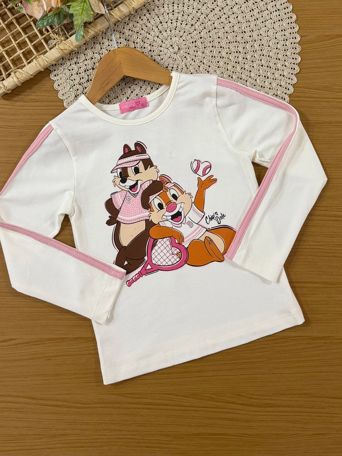 Conjunto Infantil Momi Inverno com Shorts Saia Rosa e Blusa Manga Longa Tico e Teco Disney