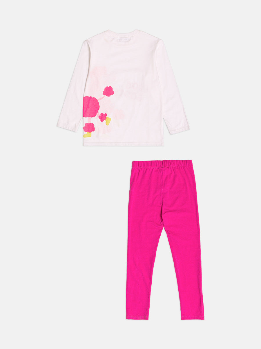 Conjunto Infantil Bimbi Inverno com Calça Legging Rosa e Blusa Manga Longa Cachorrinha