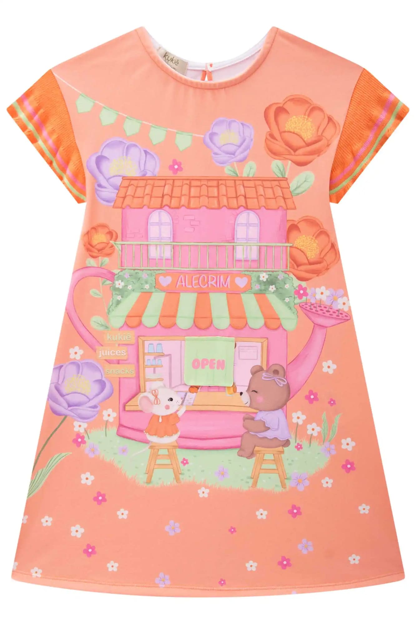 Vestido Infantil Kukiê Alecrim Laranja Hora do Lanche