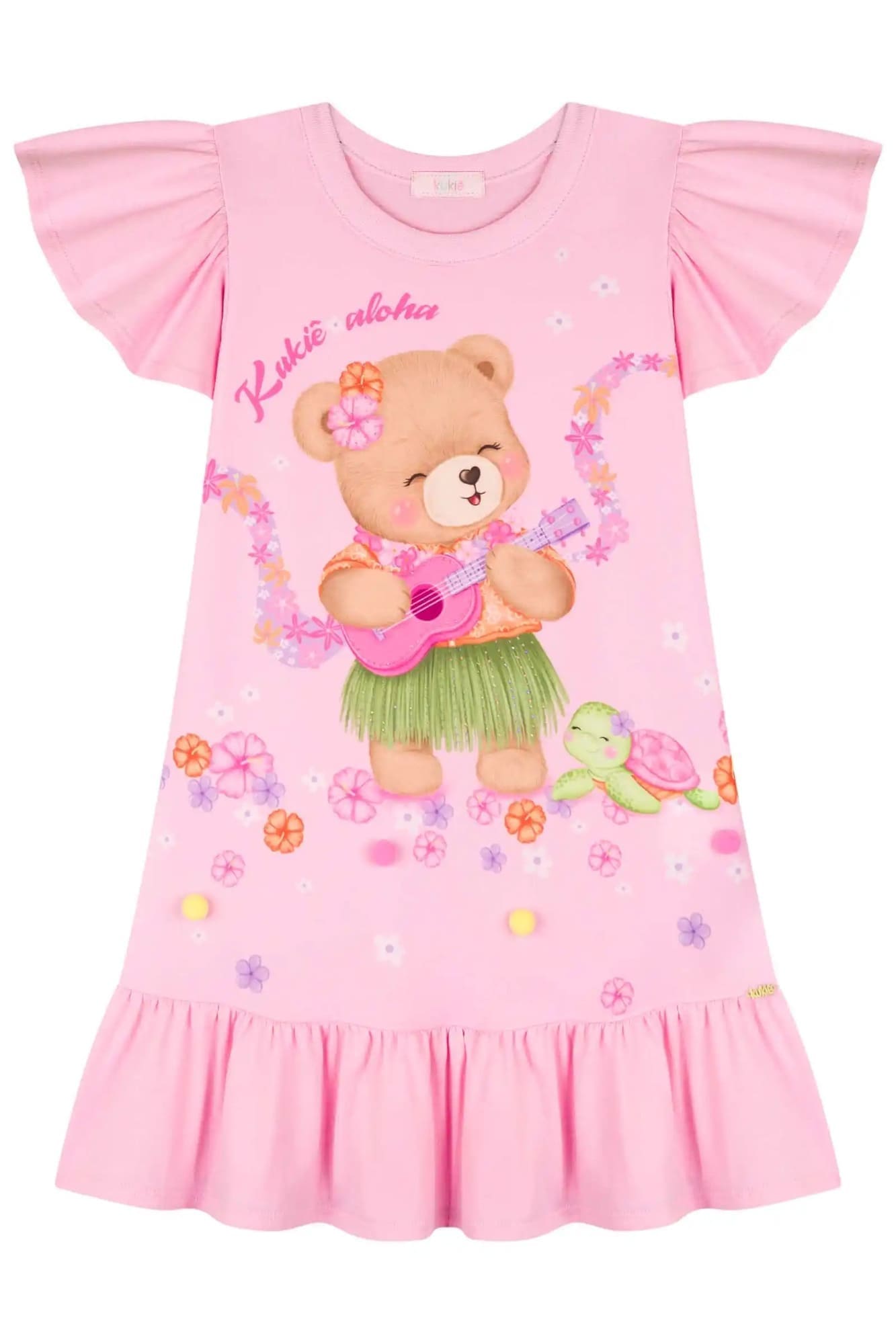 Vestido Infantil Kukiê Verão Rosa Ursinha Musical