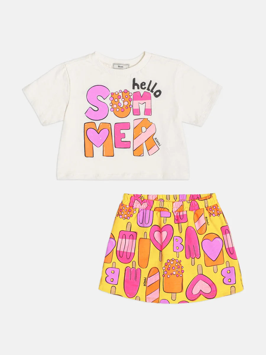 Conjunto Infantil Menina Bimbi Shorts Amarelo Picolé e Blusa Summer