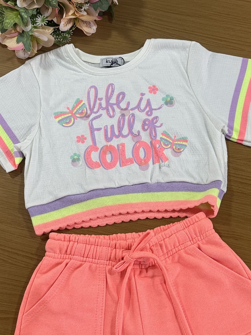 Conjunto Infantil Kukie Verão Shorts Laranja e Blusa