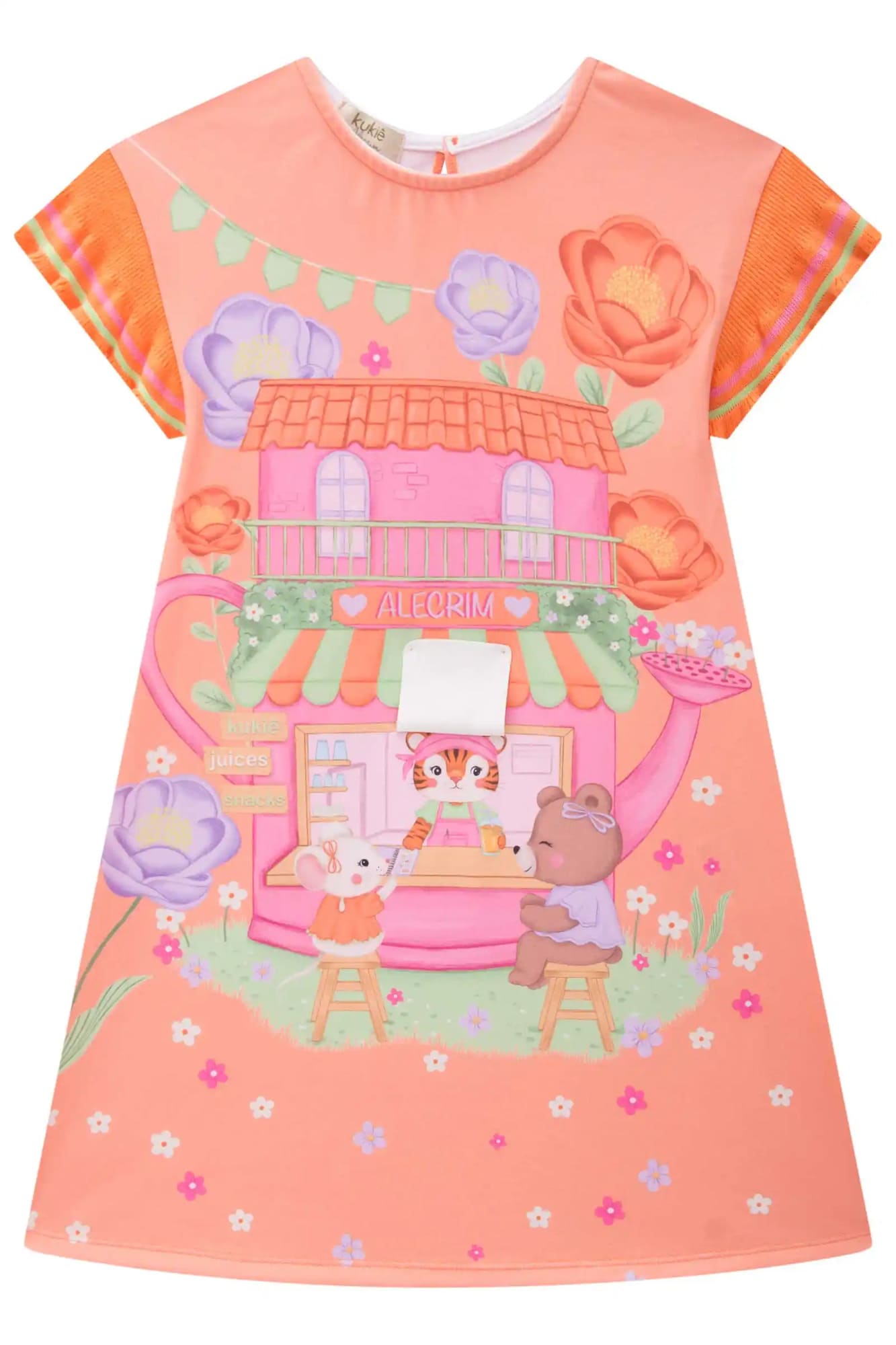 Vestido Infantil Kukiê Alecrim Laranja Hora do Lanche