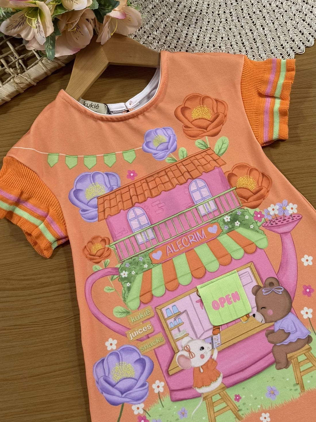 Vestido Infantil Kukiê Alecrim Laranja Hora do Lanche