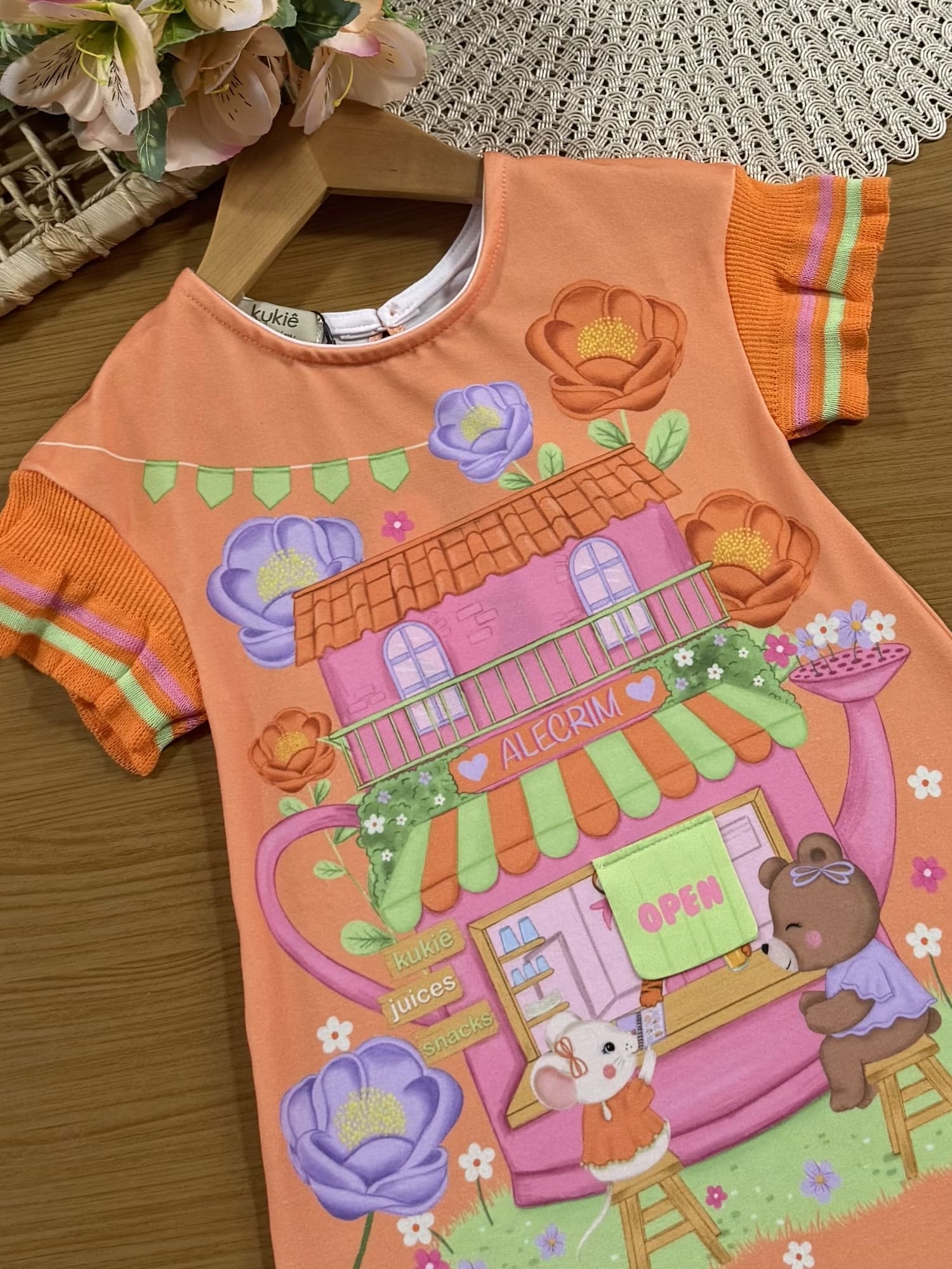 Vestido Infantil Kukiê Alecrim Laranja Hora do Lanche