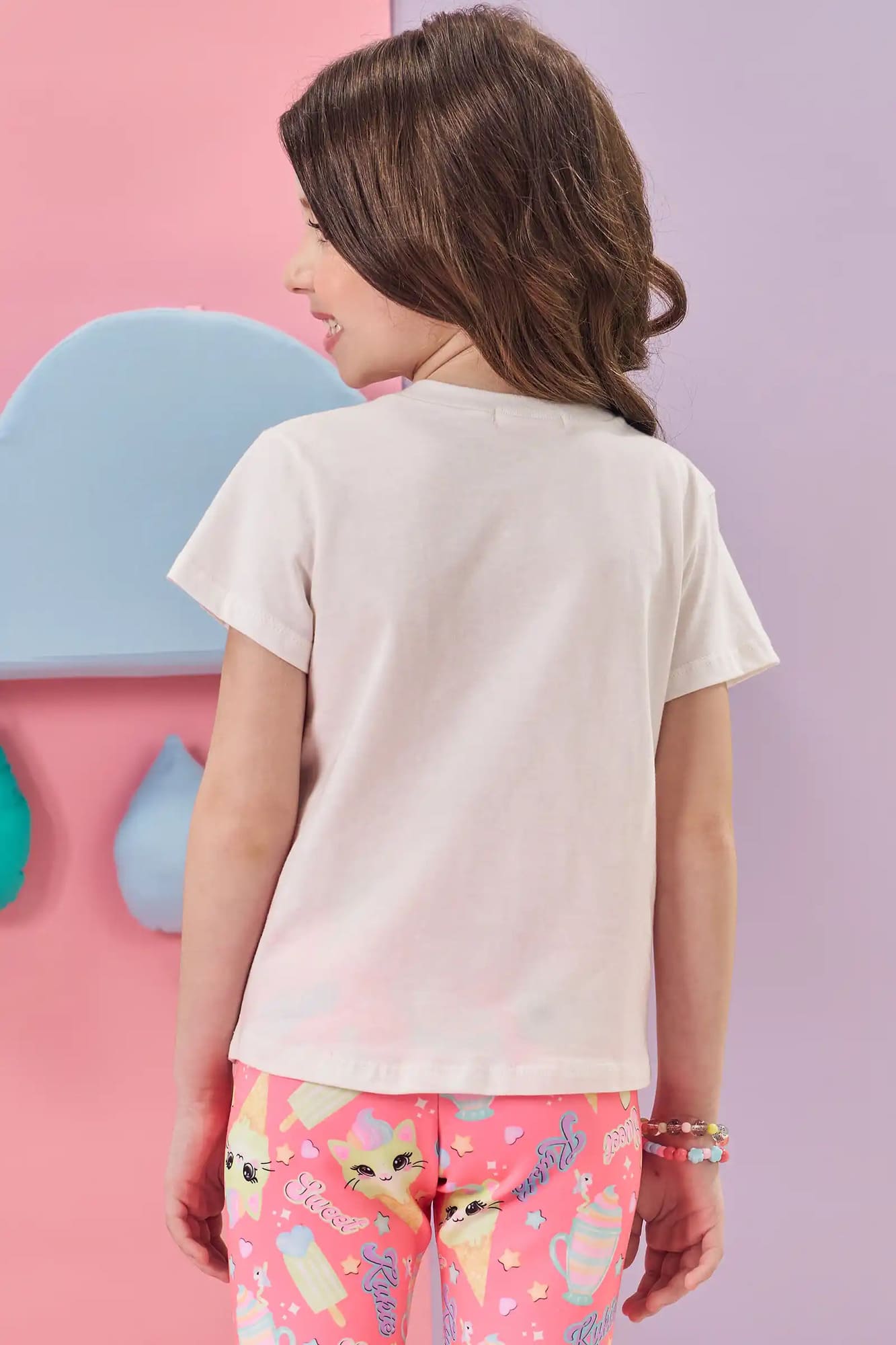 Blusa Infantil Kukiê Verão Off White Gatinha Sorvete