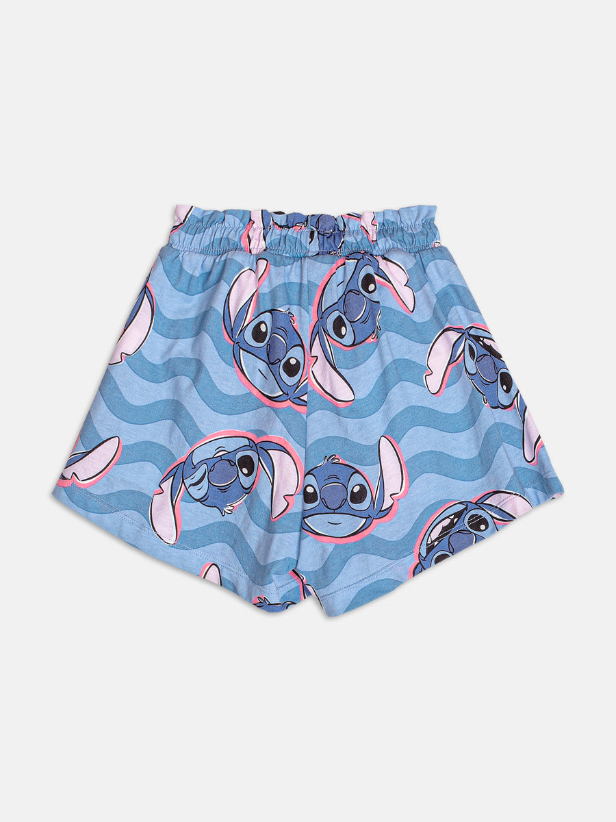 Conjunto Infantil Momi Verão com Shorst Azul e Blusa Branca Lovely Stitch