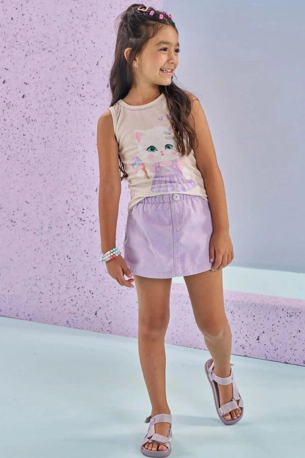 Regata Infantil Kukiê Verão Off White Gatinha